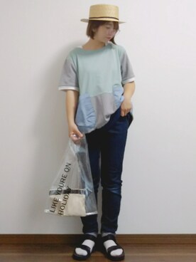 「haco!（ハコ）のpolka polka スポーツサンダル（サンダル）」を使った、yakkoさん（レディース・152cm）の春コーディネート