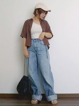「アシンメトリー」｜「アイテム（ビーチサンダル）」を使った、yakkoさん（レディース・152cm）の夏コーディネート