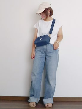 「アイテム（ビーチサンダル、ピンク系）」を使った、yakkoさん（レディース・152cm）の夏コーディネート