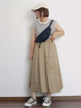 「QUEENHEAD（クイーンヘッド）のアイテム（キャップ）」を使った、yakkoさん（レディース・152cm）の夏コーディネート