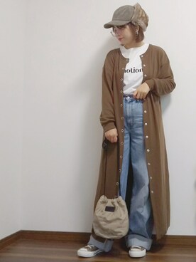 「CONVERSE（コンバース）の【CONVERSE】キルトリバ巾着（ショルダーバッグ）」を使った、yakkoさん（レディース・152cm）の秋コーディネート