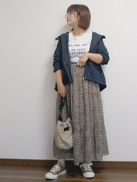 「CONVERSE（コンバース）の【CONVERSE】キルトリバ巾着（ショルダーバッグ）」を使った、yakkoさん（レディース・152cm）の秋コーディネート