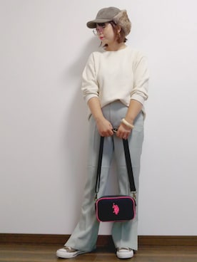 「LEPSIM（レプシィム）の2P ウッドバングル　837799（バングル/リストバンド）」を使った、yakkoさん（レディース・152cm）の秋コーディネート