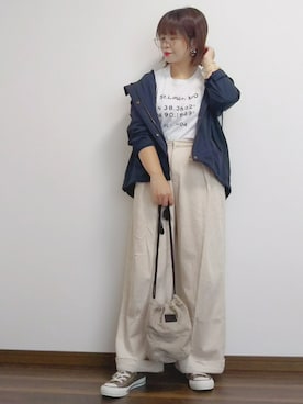 「CONVERSE（コンバース）の【CONVERSE】キルトリバ巾着（ショルダーバッグ）」を使った、yakkoさん（レディース・152cm）の秋コーディネート