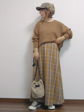 「CONVERSE（コンバース）の【CONVERSE】キルトリバ巾着（ショルダーバッグ）」を使った、yakkoさん（レディース・152cm）の秋コーディネート