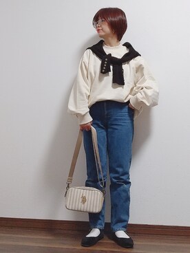 「SVEC（シュベック）のカンフーシューズ kung fu Shoes / ストラップパンプス（バレエシューズ）」を使った、yakkoさん（レディース・152cm）の冬コーディネート