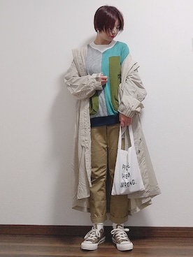 「URBAN RESEARCH（アーバンリサーチ）の『4サイズ展開』テーパードチノパンツ（その他パンツ）」を使った、yakkoさん（レディース・152cm）の春コーディネート