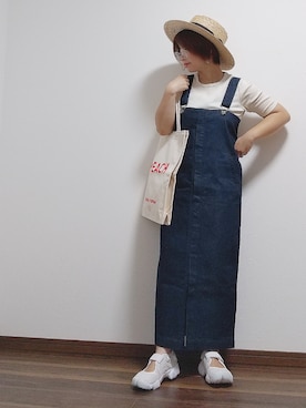 「リブT」｜「アイテム（サロペット/オーバーオール）」を使った、yakkoさん（レディース・152cm）の夏コーディネート
