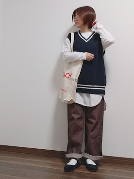 「SVEC（シュベック）のカンフーシューズ kung fu Shoes / ストラップパンプス（バレエシューズ）」を使った、yakkoさん（レディース・152cm）の秋コーディネート