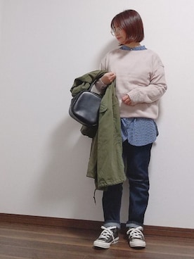 「春ニット」｜「アイテム（モッズコート）」を使った、yakkoさん（レディース・152cm）の春コーディネート