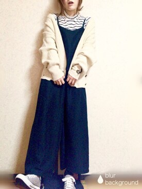 「白ニット」｜「アイテム（つなぎ/オールインワン）」を使った、つねさん（レディース・151cm）の春コーディネート