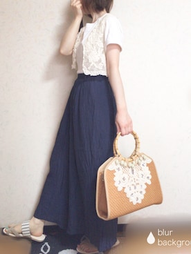 「axes femme（アクシーズファム）のアイテム（かごバッグ）」を使った、つねさん（レディース・151cm）の春コーディネート