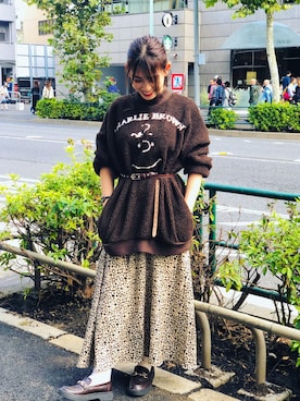 「アイテム（トップス、ブラウン系）」を使った、つんさん（レディース・154cm）の秋コーディネート