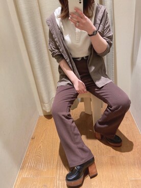 「Right-on（ライトオン）のアイテム（スラックス）」を使った、つんさん（レディース・154cm）の春コーディネート