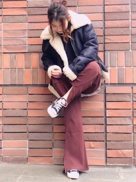 「※ALPHA（アルファ）のアイテム」を使った、つんさん（レディース・154cm）の冬コーディネート