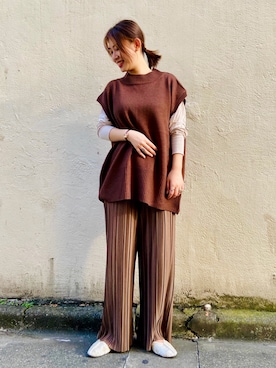 「アイテム（トップス、ブラウン系）」を使った、つんさん（レディース・154cm）の夏コーディネート