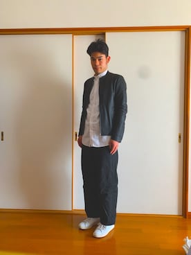「白黒」｜「アイテム（ライダースジャケット）」を使った、ケッケスタイル　相互フォローさん（メンズ・173cm）の秋コーディネート