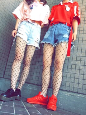 「網タイツ×デニム」｜まなぴさん（レディース・156cm）の春コーディネート