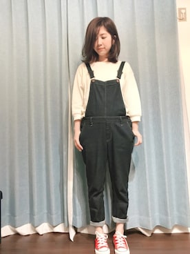 「無印良品（ムジルシリョウヒン）のアイテム（サロペット/オーバーオール）」を使った、Sachi さん（レディース・158cm）の秋コーディネート
