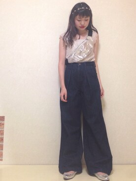 「アイテム（ボディバッグ/ウエストポーチ、シルバー系）」を使った、ヨシコさん（レディース・149cm）の夏コーディネート