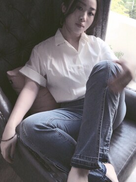 「Mo&Co.（モーアンドコー）のアイテム（パンツ）」を使った、Christine正さん（レディース・164cm）の春コーディネート