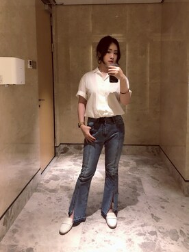 「Mo&Co.（モーアンドコー）のアイテム（パンツ）」を使った、Christine正さん（レディース・164cm）の春コーディネート