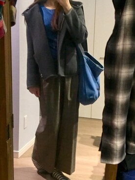 「ボーダーソックス」｜「アイテム（ダッフルコート）」を使った、ぽぽぃさん（レディース・165cm）の冬コーディネート