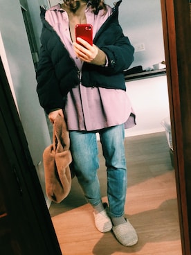 「レイヤードstyle」｜「アイテム（ダウンジャケット/コート）」を使った、ぽぽぃさん（レディース・165cm）の冬コーディネート