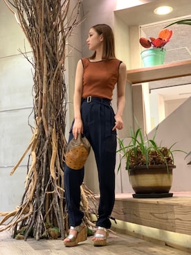 「ノースリーブニット」｜「アイテム（帽子）」を使った、Mariaさん（レディース・164cm）の夏コーディネート