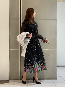 「フラワープリント」｜「アイテム（ブルゾン）」を使った、Mariaさん（レディース・164cm）の冬コーディネート