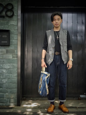 「RRL（ダブル アール エル）のアイテム（バッグ）」を使った、B哥さん（メンズ・180cm）の夏コーディネート