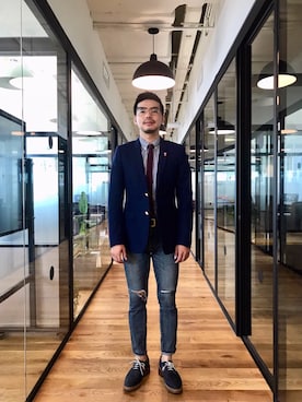 「initial（イニシャル）のアイテム（テーラードジャケット）」を使った、B哥さん（メンズ・180cm）の秋コーディネート