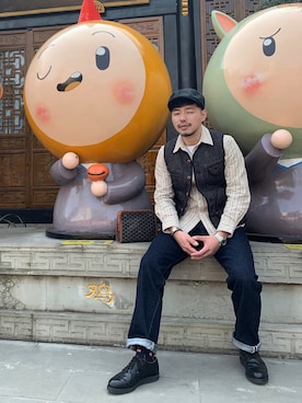 「FREEWHEELERS（フリーホイーラーズ）のアイテム（トップス）」を使った、B哥さん（メンズ・180cm）の冬コーディネート