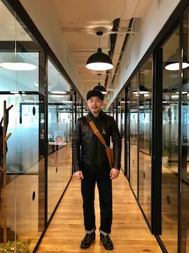 「FREEWHEELERS（フリーホイーラーズ）のアイテム（帽子）」を使った、B哥さん（メンズ・180cm）の冬コーディネート