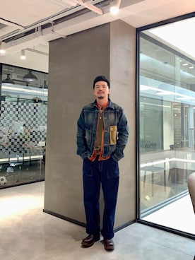 「FREEWHEELERS（フリーホイーラーズ）のアイテム（チノパンツ）」を使った、B哥さん（メンズ・180cm）の秋コーディネート