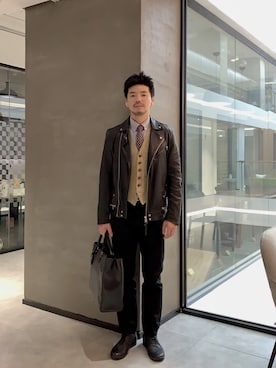 「ALLSAINTS（オールセインツ）のアイテム（ブルゾン）」を使った、B哥さん（メンズ・180cm）の冬コーディネート