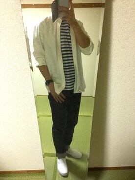 「マリンコーデ」｜「アイテム（スリッポン）」を使った、あっつんさん（メンズ・173cm）の春コーディネート