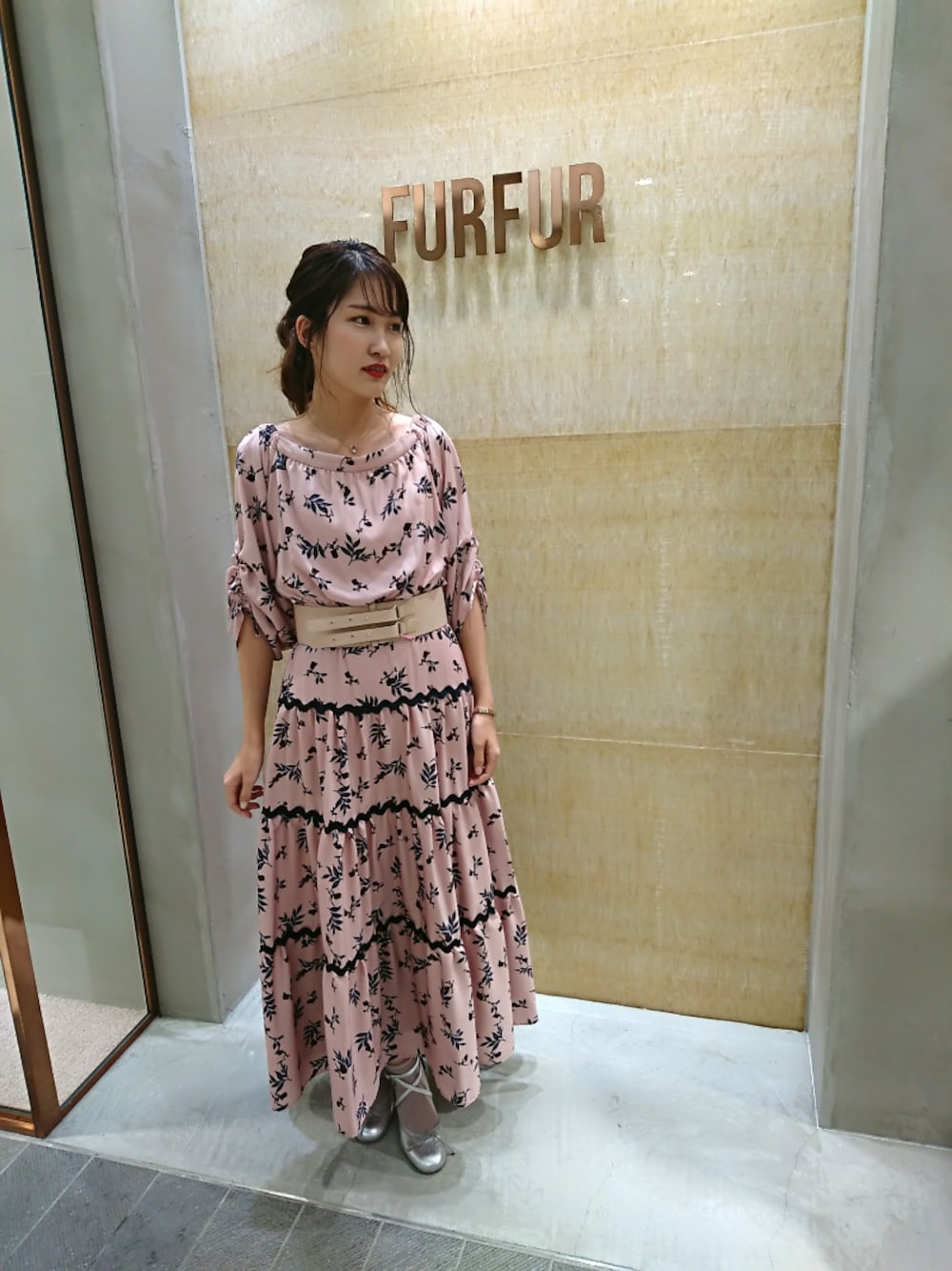 FURFUR ツイード　切り替え　ワンピース　ピンク FURFUR（ファーファー）の「レオパードプリーツワンピース（ワンピース