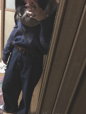 「WEGO（ウィゴー）のDISPARK/デニムワイドパンツ（デニムパンツ、ブルー系）」を使った、もも  🍑さん（レディース）の冬コーディネート