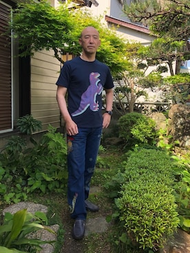 「RED EAR（レッドイヤー）のアイテム（パンツ）」を使った、柴犬ゴローさん（メンズ・178cm）の春コーディネート