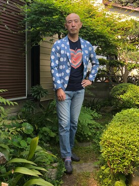 「RED EAR（レッドイヤー）のアイテム（パンツ）」を使った、柴犬ゴローさん（メンズ・178cm）の春コーディネート