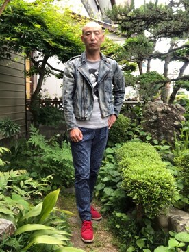 「ポールスミス」｜「アイテム（ライダースジャケット）」を使った、柴犬ゴローさん（メンズ・178cm）の春コーディネート
