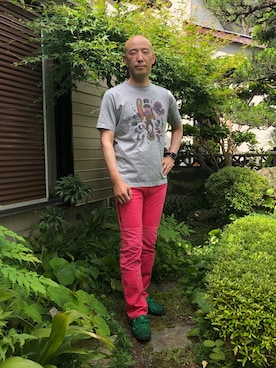 「アイテム（ローファー、グリーン系）」を使った、柴犬ゴローさん（メンズ・178cm）の春コーディネート