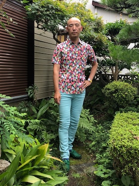 「アイテム（ローファー、グリーン系）」を使った、柴犬ゴローさん（メンズ・178cm）の夏コーディネート