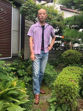 「RED EAR（レッドイヤー）のアイテム（パンツ）」を使った、柴犬ゴローさん（メンズ・178cm）の夏コーディネート