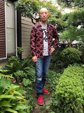 「RED EAR（レッドイヤー）のアイテム（パンツ）」を使った、柴犬ゴローさん（メンズ・178cm）の夏コーディネート