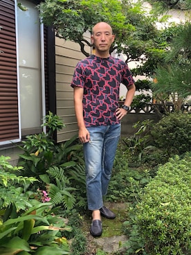 「RED EAR（レッドイヤー）のアイテム（パンツ）」を使った、柴犬ゴローさん（メンズ・178cm）の秋コーディネート