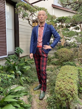 「ポールスミス」｜「アイテム（スラックス）」を使った、柴犬ゴローさん（メンズ・178cm）の秋コーディネート