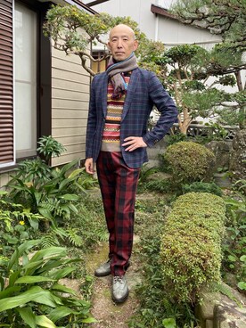 「ポールスミス」｜「アイテム（スラックス）」を使った、柴犬ゴローさん（メンズ・178cm）の秋コーディネート
