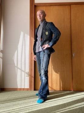「ポールスミス」｜「アイテム（デニムジャケット）」を使った、柴犬ゴローさん（メンズ・178cm）の秋コーディネート